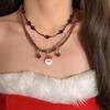 Santa Claus Double-Layer Christmas Necklace with Red Bell for Autumn & Winter Sweaters