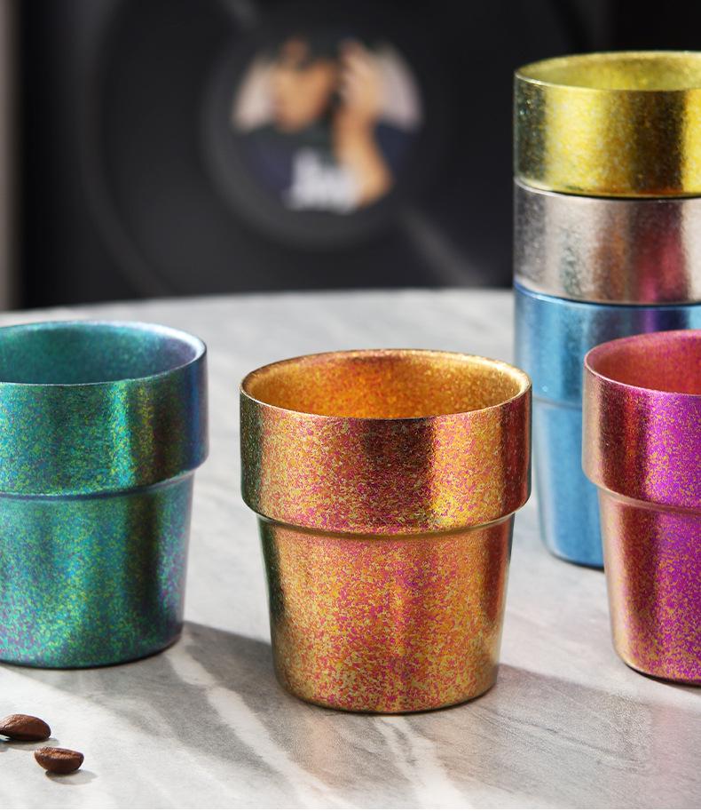 Folding Double-Layer Titanium Cup: Insulated and Portable for Coffee, Tea, or Wine