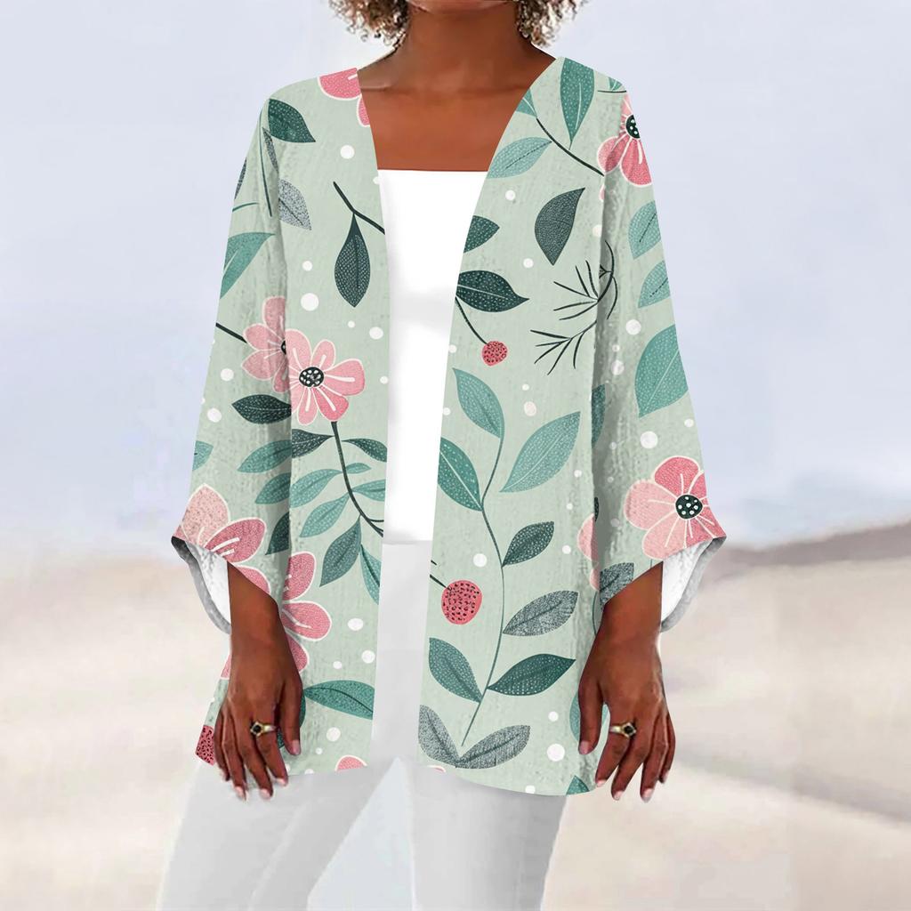 Women's Casual And Fashionable Printed Lightweight Mid Length Jacket Cardigan Cardigan