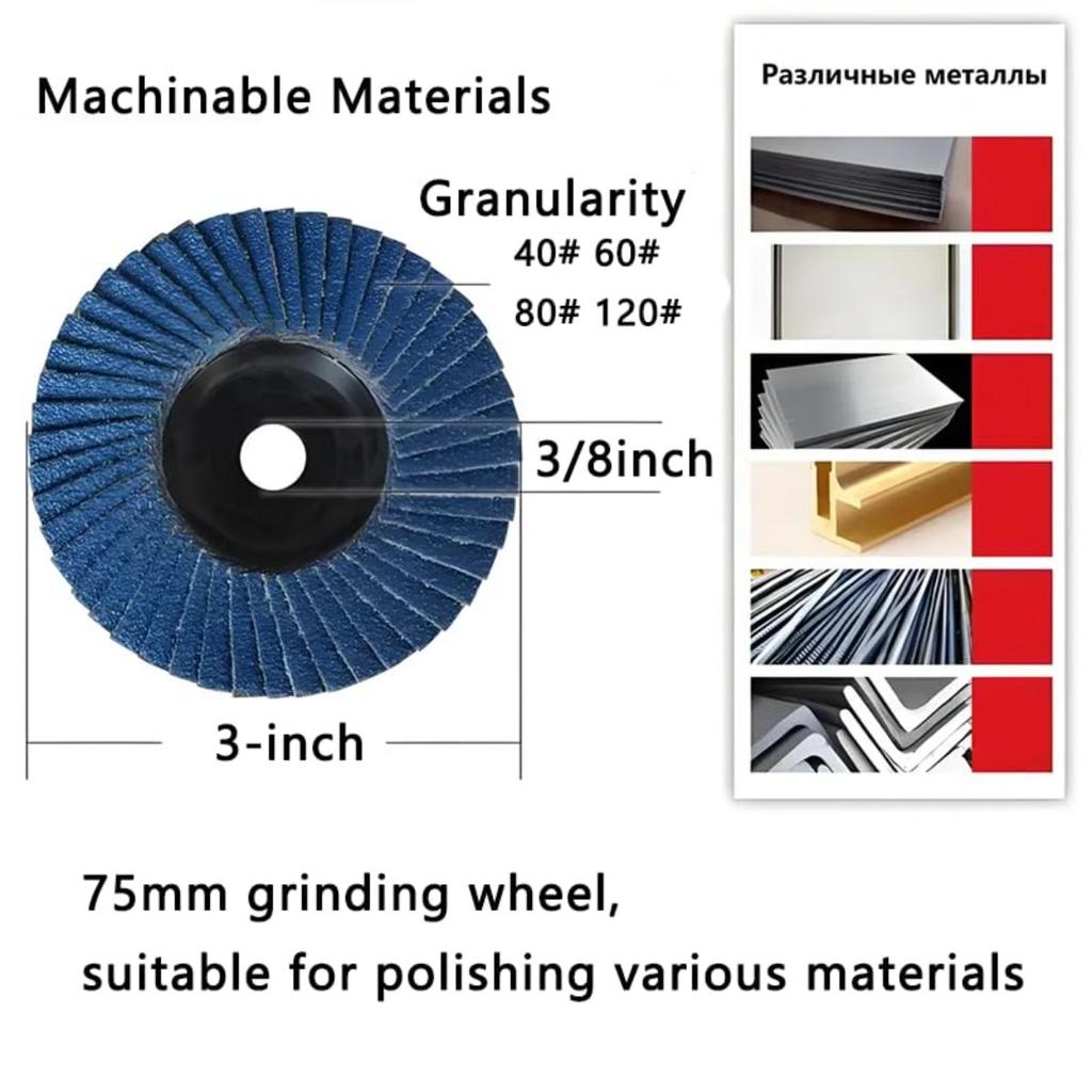 10 Pc 3-inch Shaft 3/8 Grinding Flap Disc 80 Grit Zirconia Abrasive efficient Grinding wear-Resistant and Durable Angle Grinder Sanding Disc