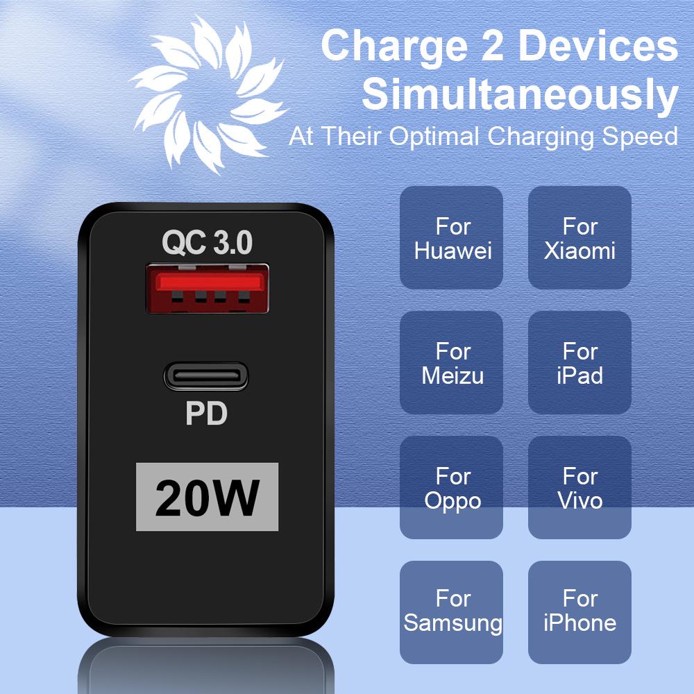 Двойное быстрое USB-зарядное устройство - 5В/9В/12В, QC3.0+PD, стандарты ЕС/США