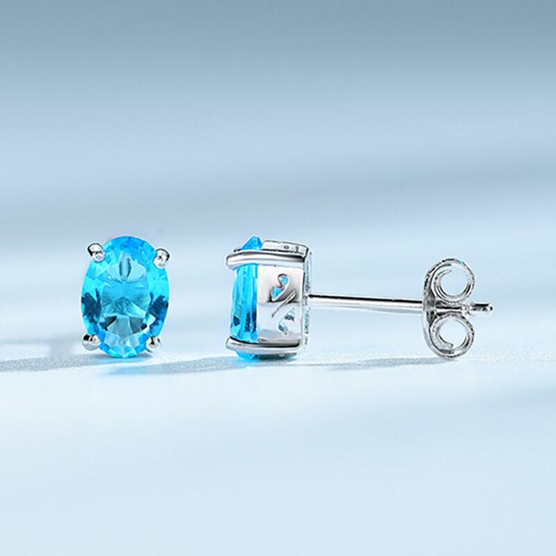 Серьги из стерлингового серебра 925 пробы для женщин, драгоценный камень, синий топаз, простые серьги-гвоздики-пасьянсы, нежные ювелирные украшения