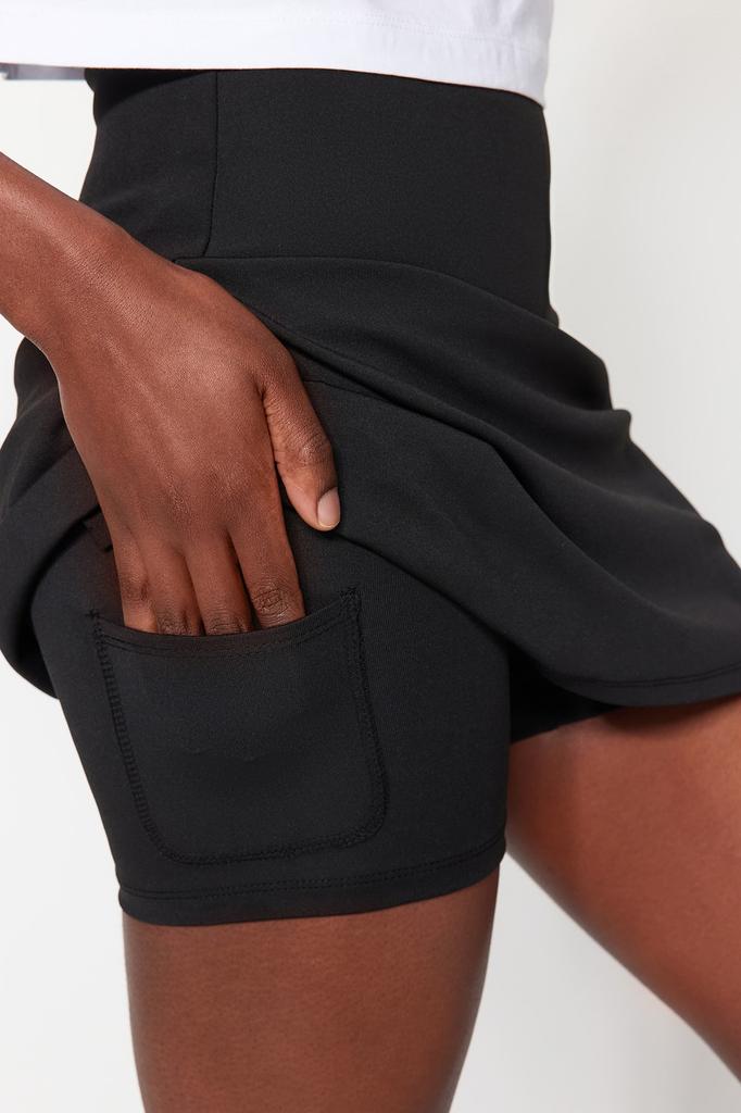 Женская мода, черные плиссированные двухслойные теннисные трикотажные спортивные шорты премиум-класса, юбка с карманом внутри, шорты