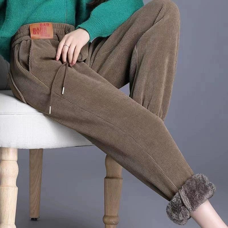 Plush and Thick Pants for Women, Versatile In Autumn and Winter, Straightened and Casual Harun Women's Pants