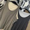 Жилет большого размера, женская майка без рукавов, винтажный свободный поддельный двухсекционный жилет, повседневный жилет с V-образным вырезом