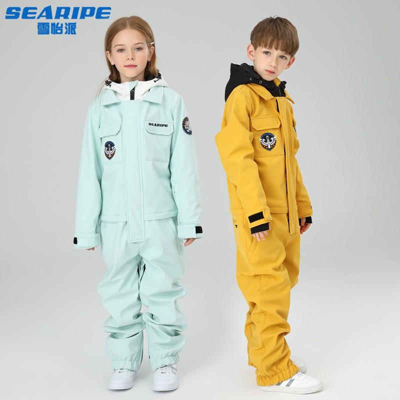Kids One-Piece Snowsuit Winter Ski Jacket Pants Set Boys Girls Outdoor Snow Sports