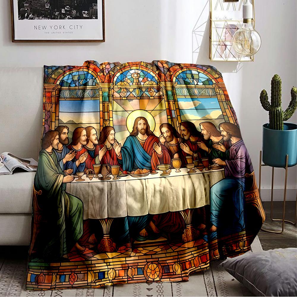 Stained Glass Last Supper Art Flannel blanket for bedroom, living room, sofa, and nap