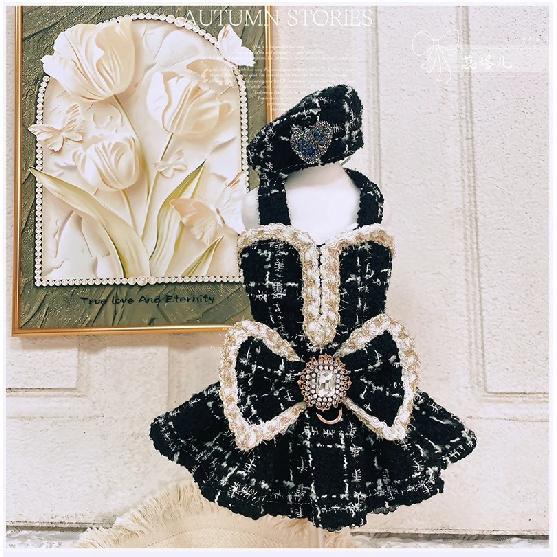 Autumn Winter Luxury Pet Clothing Plush Warm Princess Dress Malzis Yorkshire Puppy Rhinestone Dress Female Dogs Clothes Berets