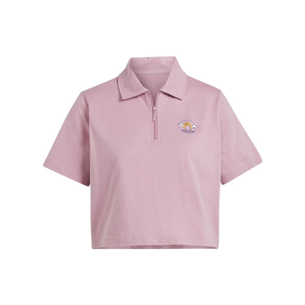 Adidas Оригинальная укороченная рубашка поло с вышитым мультяшным логотипом, спортивная рубашка поло с коротким рукавом, женская, волшебная, фиолетово-розовая IN4140