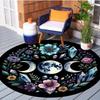 Floral Celestial Round Carpet,  Polyester Black Background with Vibrant Flowers Planets for Living Room Home Decor