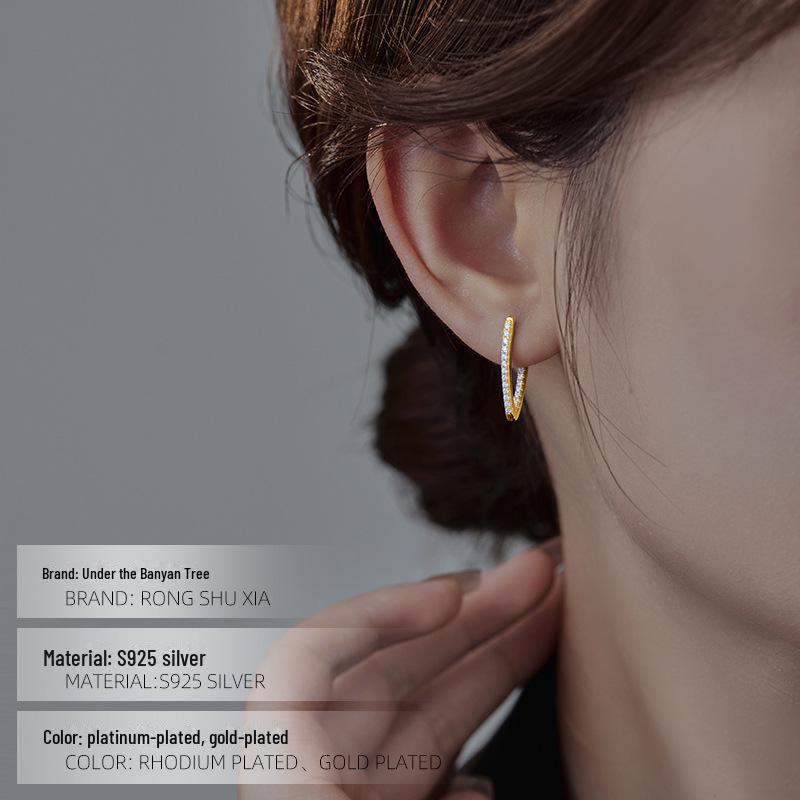 Серьги Banyan Tree S925 Silver Geometric Zircon V-образной формы для женщин