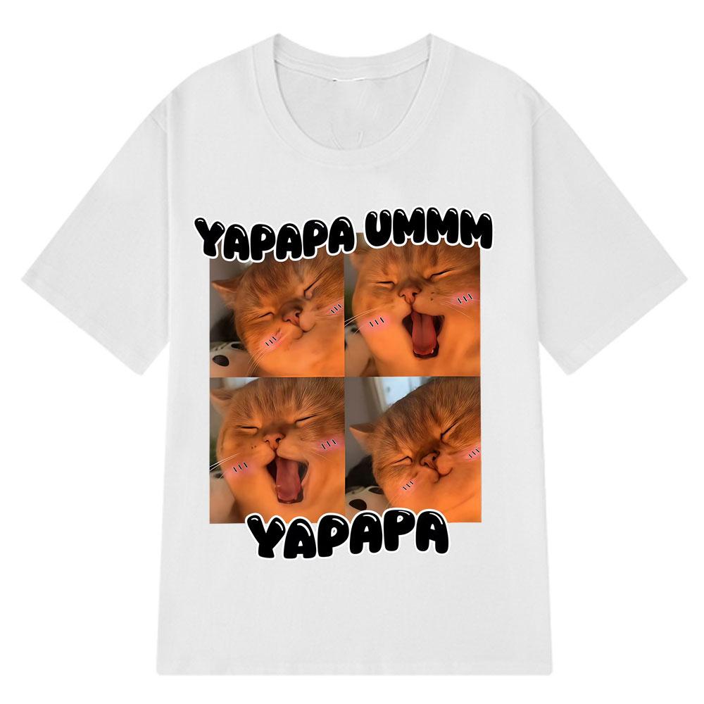 Япапа Уммм Смешной Милый Кот Мем Футболка мужская женская Модная повседневная Футболки С коротким рукавом 100% хлопок Харадзюку оверсайз Футболки