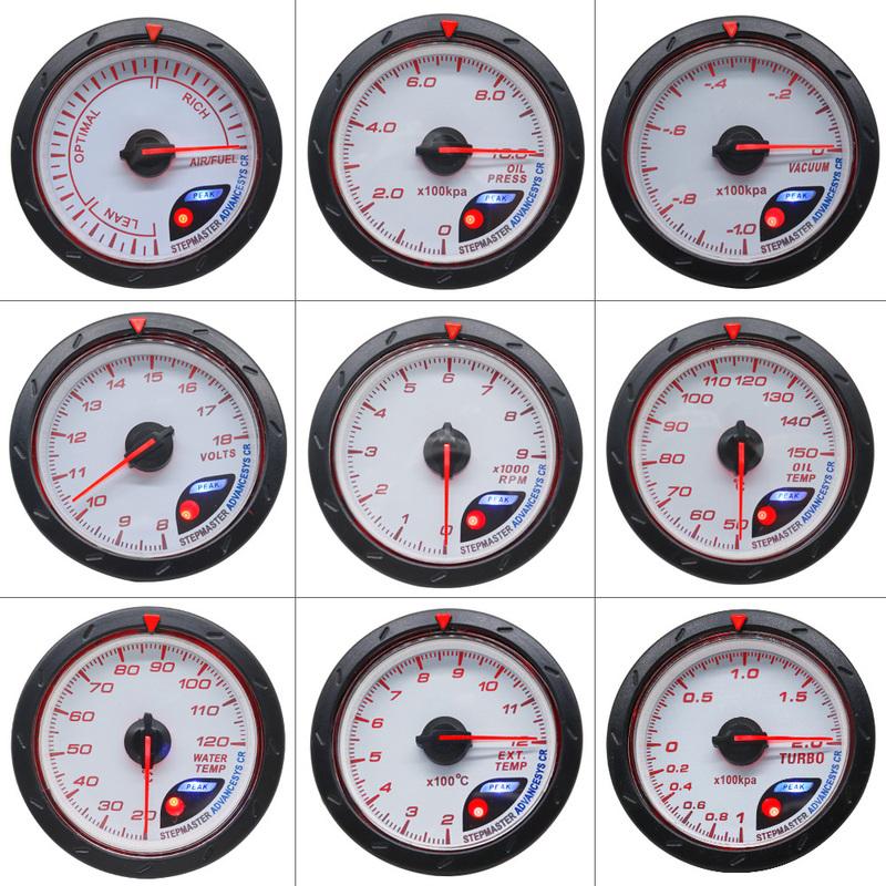 60MM Boost Turbo/Vacuum/Water Temp/Oil Temp/Oil Press/Voltmeter/Air Fuel Ratio/ EGT/Fuel Press/RPM White Face Gauge With Logo