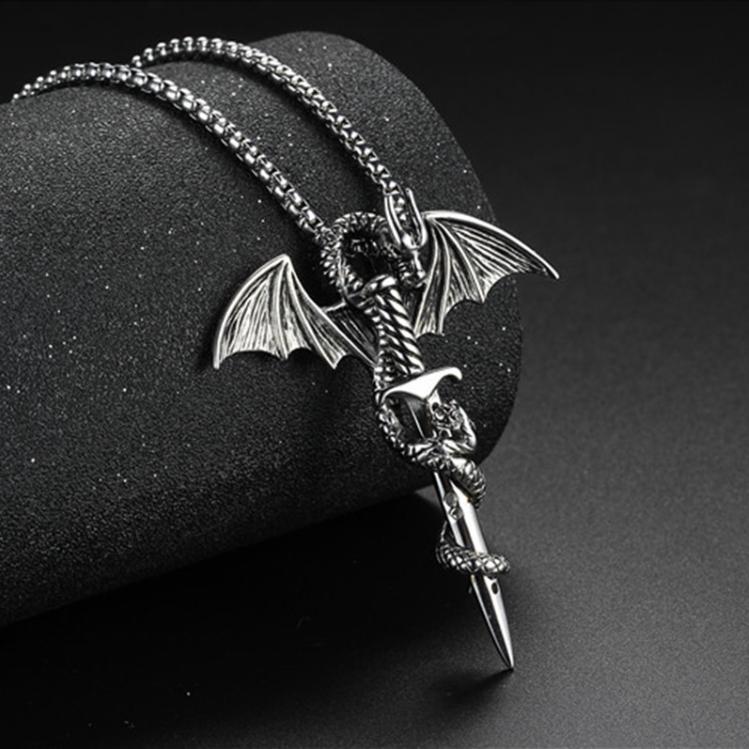 Кулон из нержавеющей стали в виде дракона захватившего меч