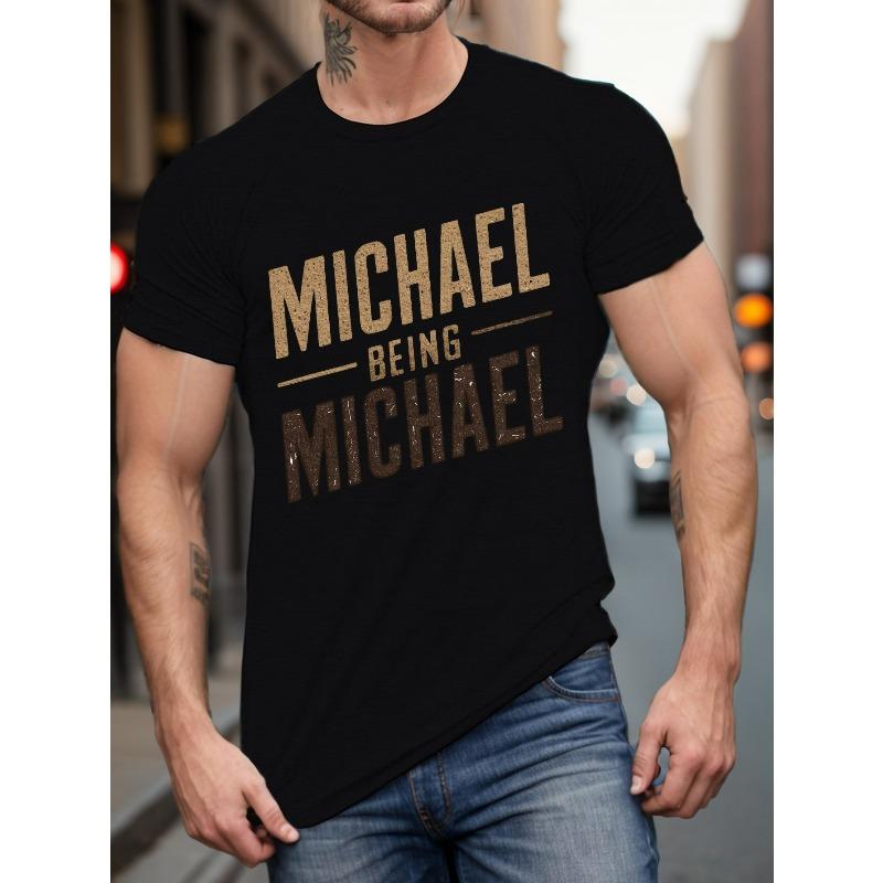 Европейский размер ПЛЮС РАЗМЕР Большие и высокие Мужская летняя футболка - Дышащий полиэстер, Повседневная с круглым вырезом с графическим принтом MICHAEL, Можно стирать в машине