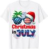 Christmas In July Summer Beach Hawaii Santa USA Flag Mens T-Shirt