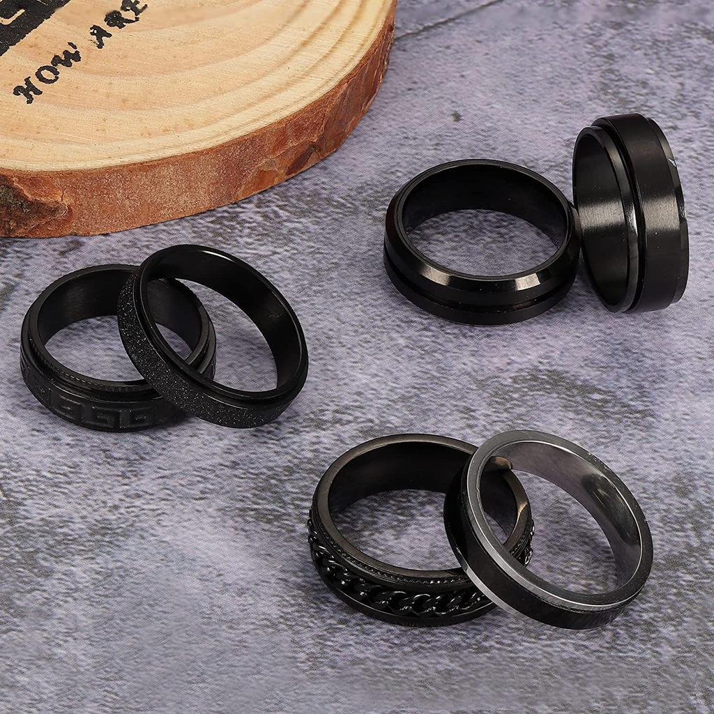 Черный набор Mystery Set Titanium Steel Ring Mens Spinning Decompression Finger Vintage Ring Temperament Couple for Men Woman Party Jewelry Gifts Birthday