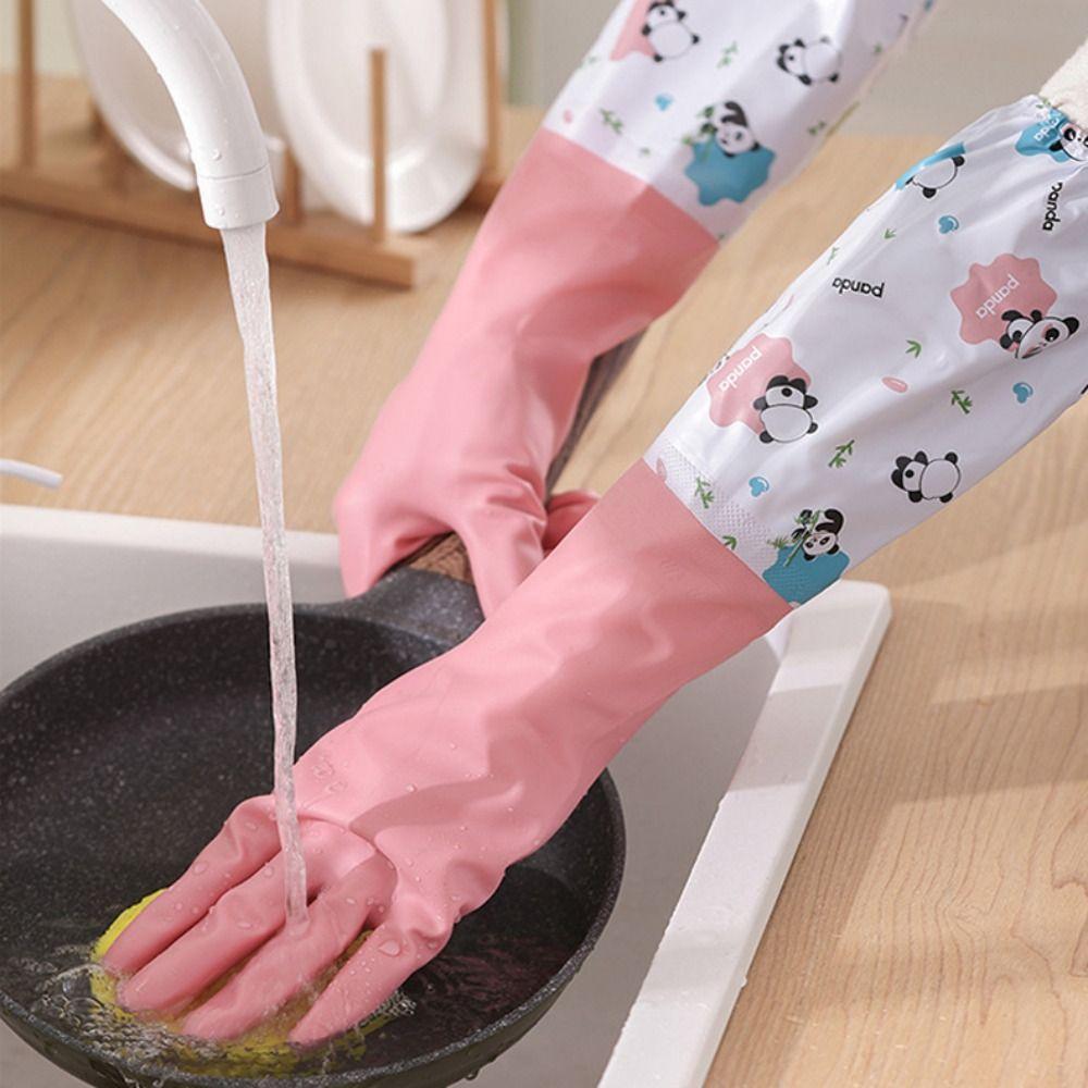 Long Sleeves Elastic Band Mouth Rubber Gloves Plush Kitchen Cleaning Tool Laundry