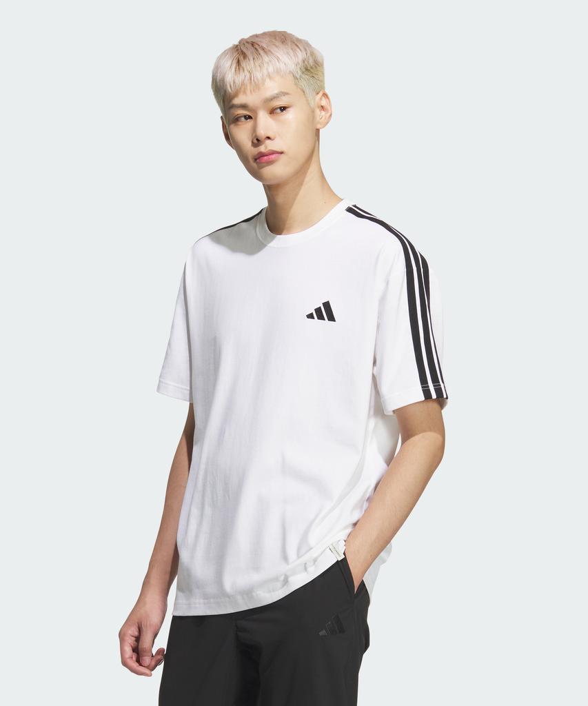 adidas Essential Plus Свободный крой Футболка с коротким рукавом и 3 полосками Однотонный джерси Kf3739