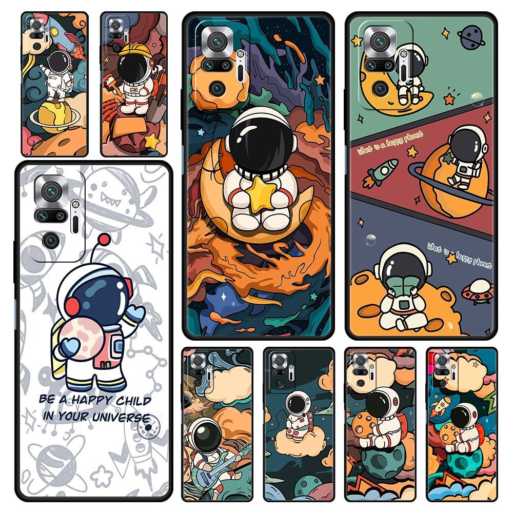 Мультяшный милый чехол-бампер с космонавтом для Redmi 14C 10C Note 15 14 13 12 10 11 K40 Pro Plus 5G Ударопрочный мягкий ТПУ корпус Сумки