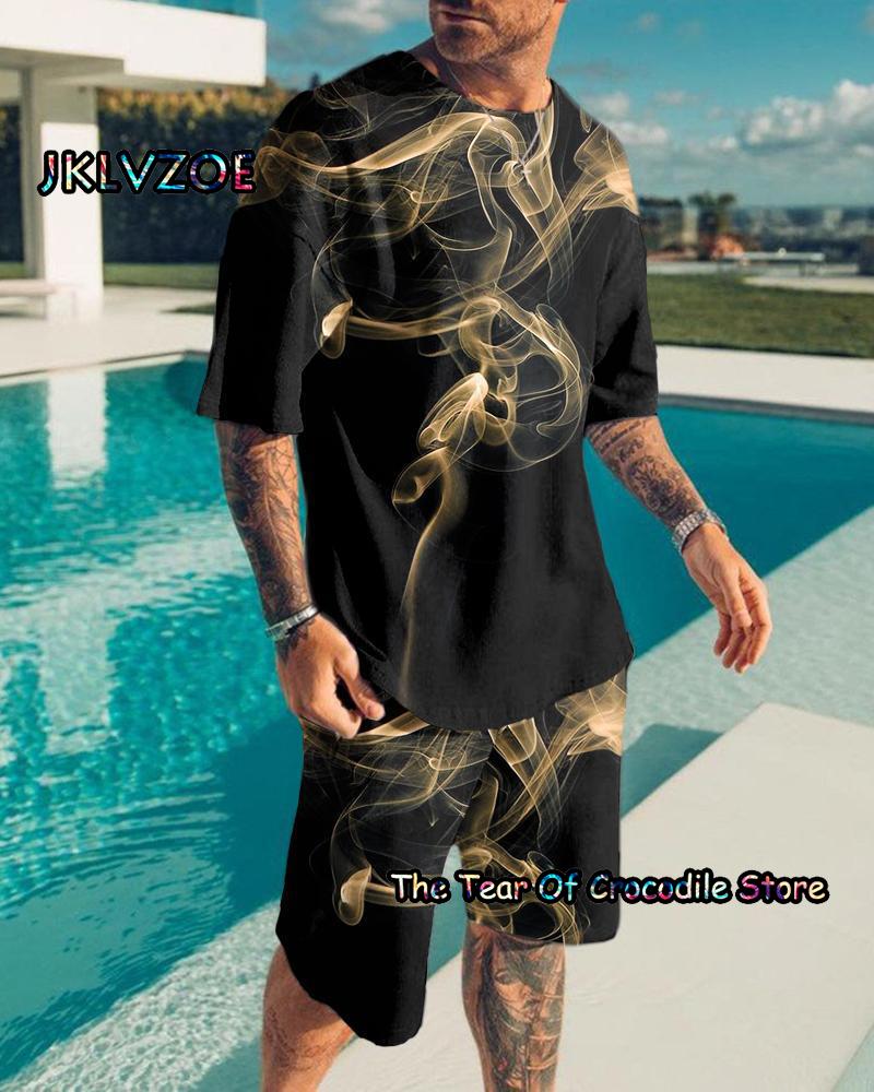 3d Print Colorful Men Tracksuit Tee Set Jogging Homm Clothes For Man T-Shirt Summer Tshirt Suit Short 2 Pieces Set
