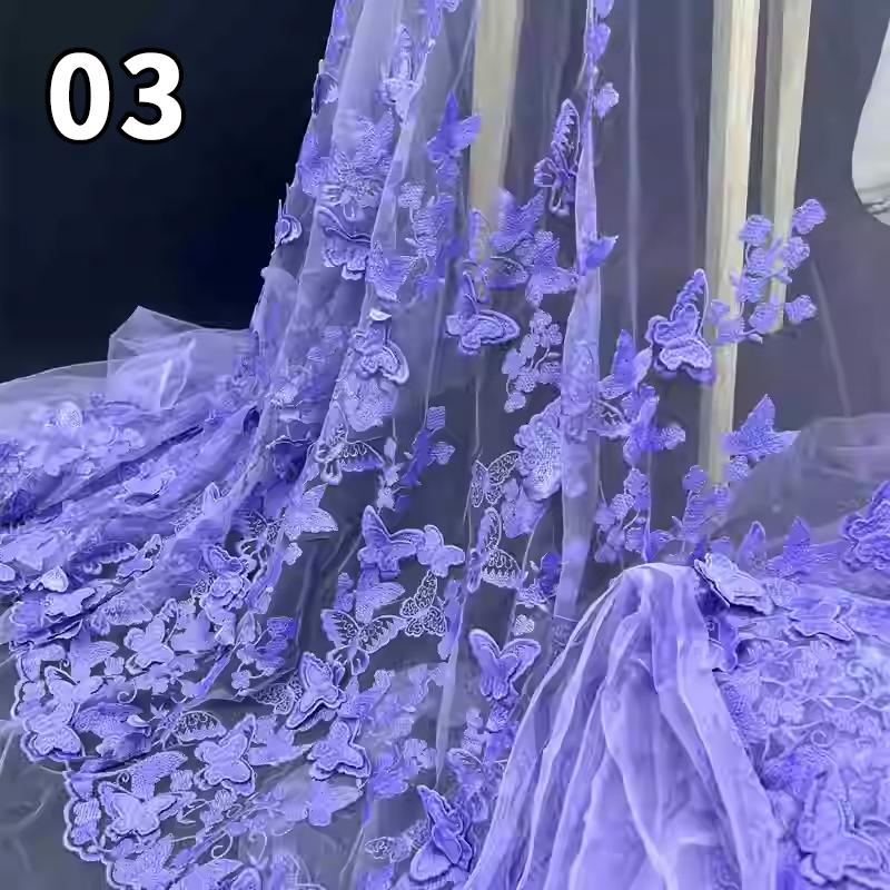 Ткань с вышивкой 3D-бабочки, вышитая вручную ткань для самостоятельного шитья, свадебное платье, водорастворимая сетчатая вышитая кружевная ткань