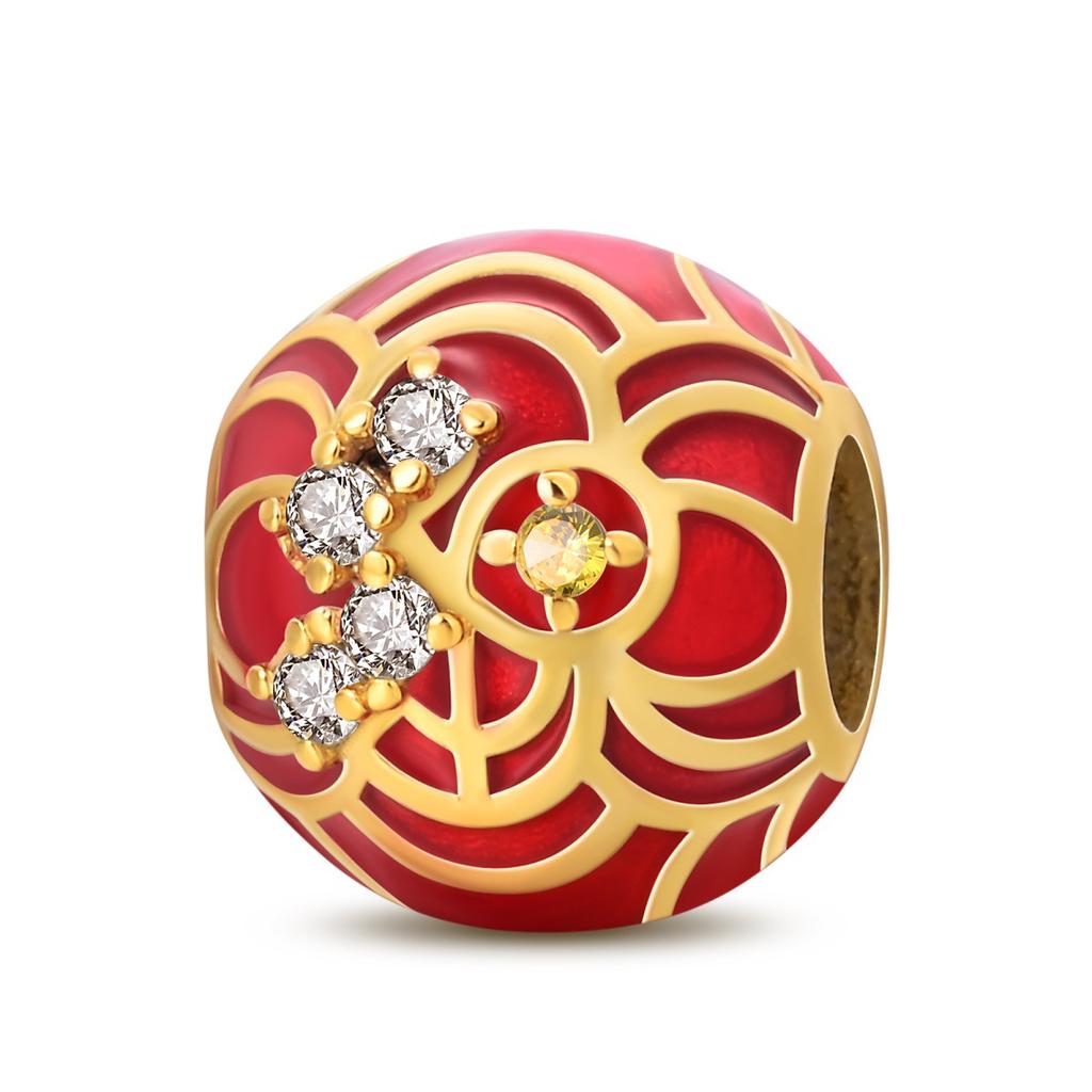 New Year'S Series Lion Dance Red Lantern Lucky Cat Charm Beads Copper Silver Plated