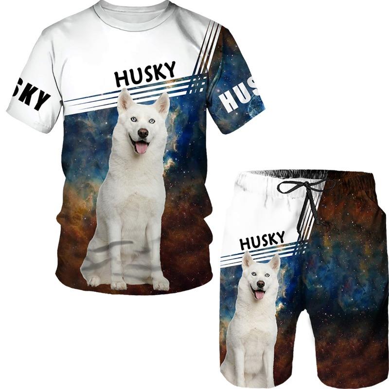 Летняя футболка с 3D принтом собак, мужской спортивный костюм, футболка, шорты, мужская одежда с рисунком хаски, футболки/костюмы с круглым вырезом