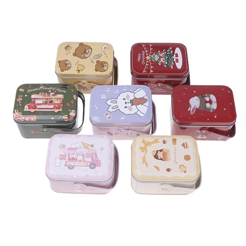 Рождественская жестяная коробка для печенья, подарочная упаковка, банка для конфет, контейнеры для хранения мультфильмов, сладкие праздничные принадлежности с ручкой