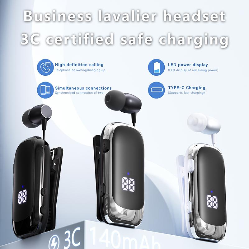Беспроводная гарнитура K88 Lavalier Business Bluetooth 5.4 для звонков/музыки, 20-часовое напоминание с вибрацией и микрофоном, шумоподавление, наушники