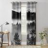 Black And White Fog In Mountains Window Curtains For Living Room Bedroom Luxury Modern Kitchen Curtains Fabric Drapes