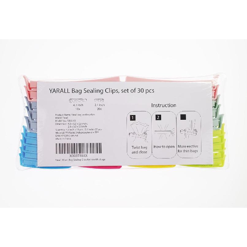 30 PCS Plastic Chip Clips for Food Packages, Curved Design Sealing Bag Clips for Food, Kitchen and Home(4.3in x10, 2.1in x20)