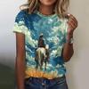 Western Cowgirl Print Vintage Women's T-shirts Casual Short Sleeves Tees Tops Summer Loose Handsome Women Clothing Pullover