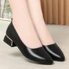 Soft Leather Rough Heel Single Shoes Women's Summer New Pointed Low Heel Women's Shoes White Work Shoes Women's Leather Shoes