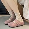 Baotou Slippers Spring New Style Round Head Shallow Mouth Cow Suede Cover Foot Anti-slip Wear-resistant Flat Shoes