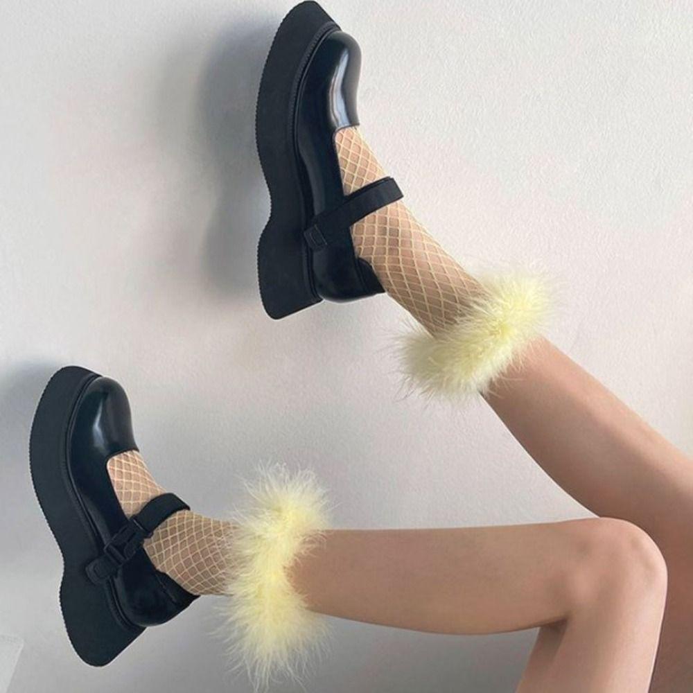 Grid Hollow Out Socks Bright Color Socks Women Y2K Feather Fishnet Stockings  Music Festival