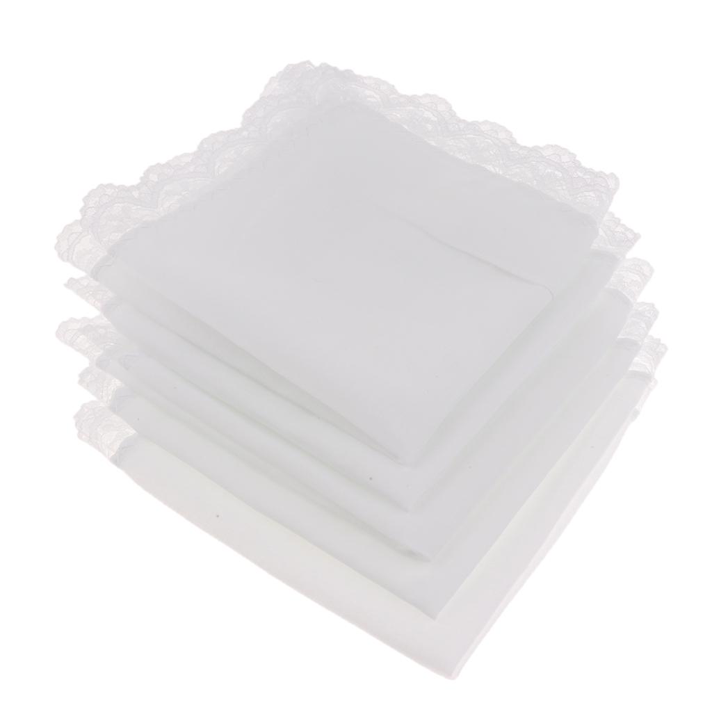 5Pcs 100% Cotton White Handkerchiefs Hanky Pocket Square for Men Women 23x25cm