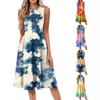 Women's Casual Fashion Tie-Dye Printed Round Neck Sleeveless Solid Color Midi Dress