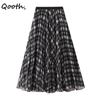 Women's Brown Plaid A-Line Skirt Elastic Waist Flowy Maxi Length Wrap Flattering Skirts QT2744