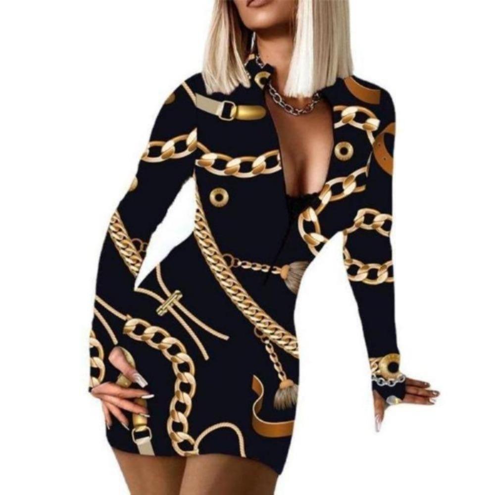 2024 Новое женское модное леопардовое платье с длинным рукавом, сексуальные вечерние платья на молнии средней длины