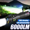 6000LM High Power Flashlight Built-in Battery Torch Rechargeable LED Spotlights Flashlights Fluorescent Strip Camping Lantren