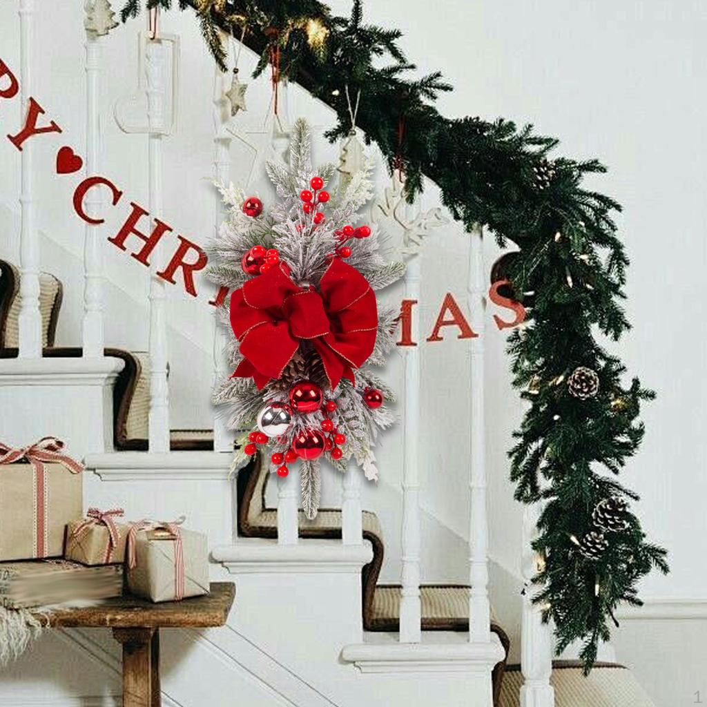 Artificial Christmas Wreath Staircase Decoration with Balls for Home Fireplace Window Door Table