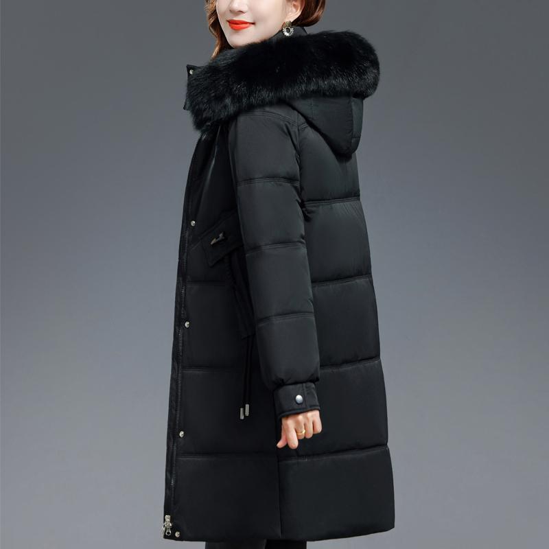 Middle Age Woman Winter Long Coats Hooded Faux Fur Collar Casual Thick Warm Parkas Women's Jackets