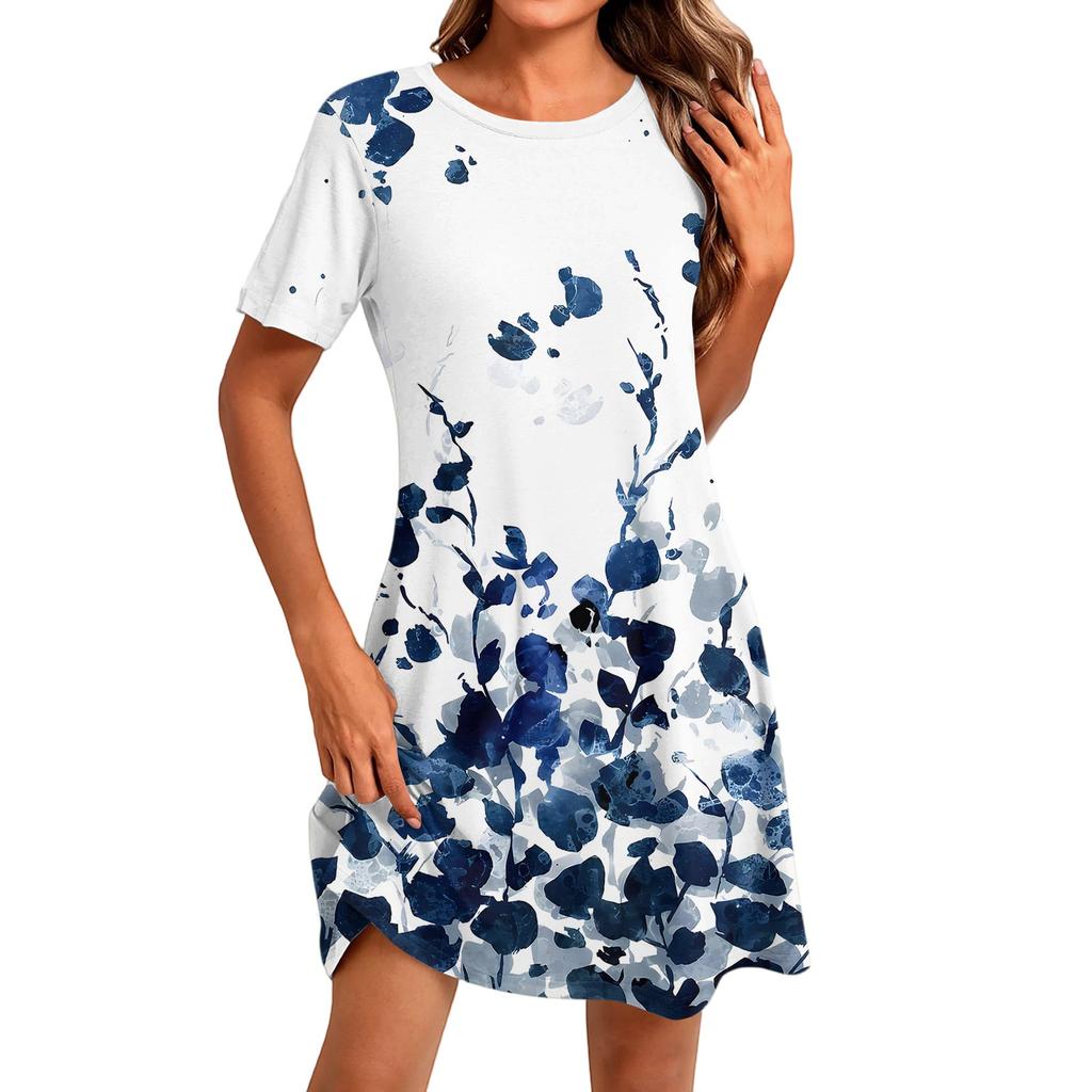 Women's Fashion Casual Print Round Neck Short Sleeve Short Dress