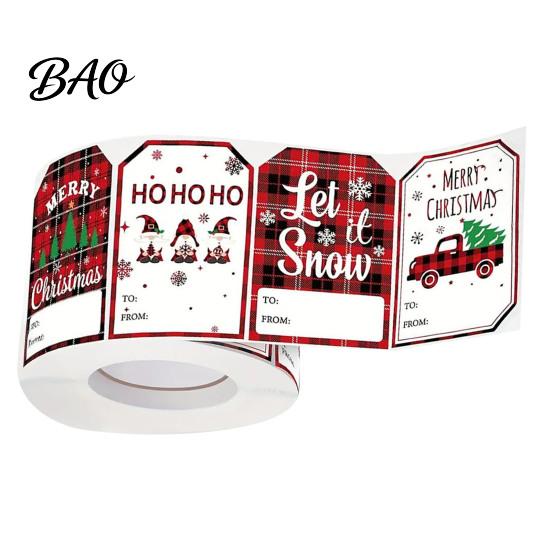 DIY Scrapbook Embellishments Christmas Thank You Stickers, Red And Black Plaid Print Decorative Labels, Handwritten Blessings Tags Festive Supplies