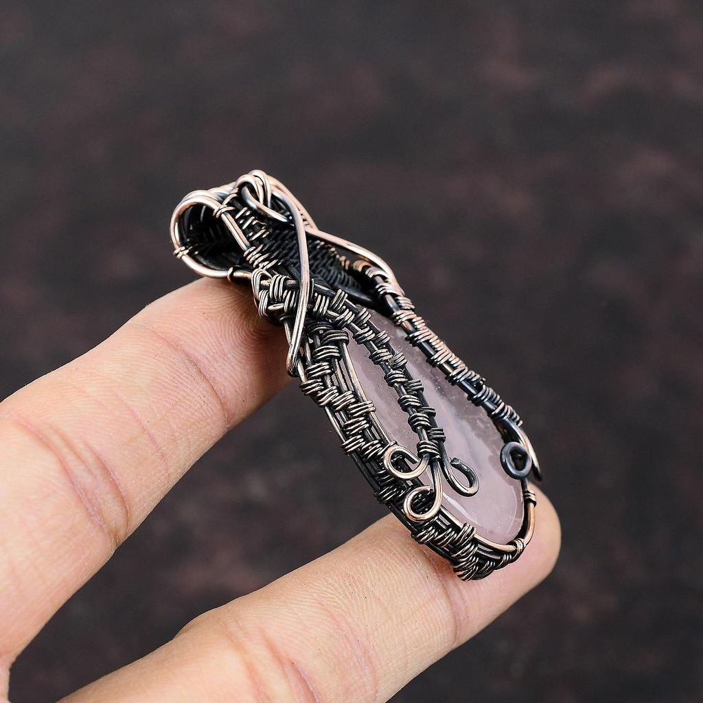 Кулон из розового кварца, обмотанный медной проволокой, Медный кулон, Украшения ручной работы, Кулон из обмотанного проволокой драгоценного камня, Кулон для женщин, Подарок для мамы