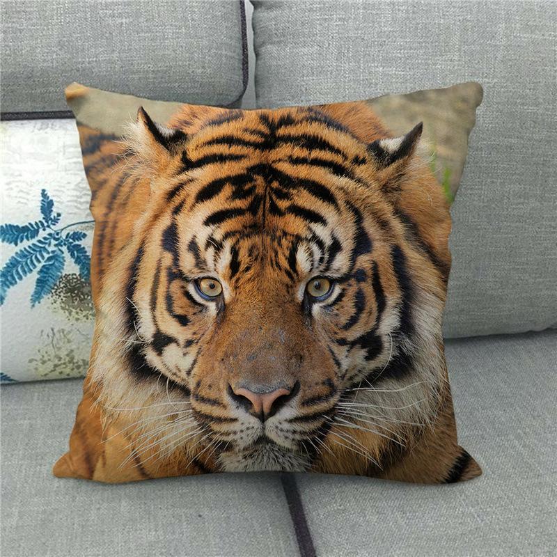 Feline Animals: Tigers, Wolves Digital Printing Short Plush Pillow Covers For Car Sofa Office Cushion Cover Home Goods