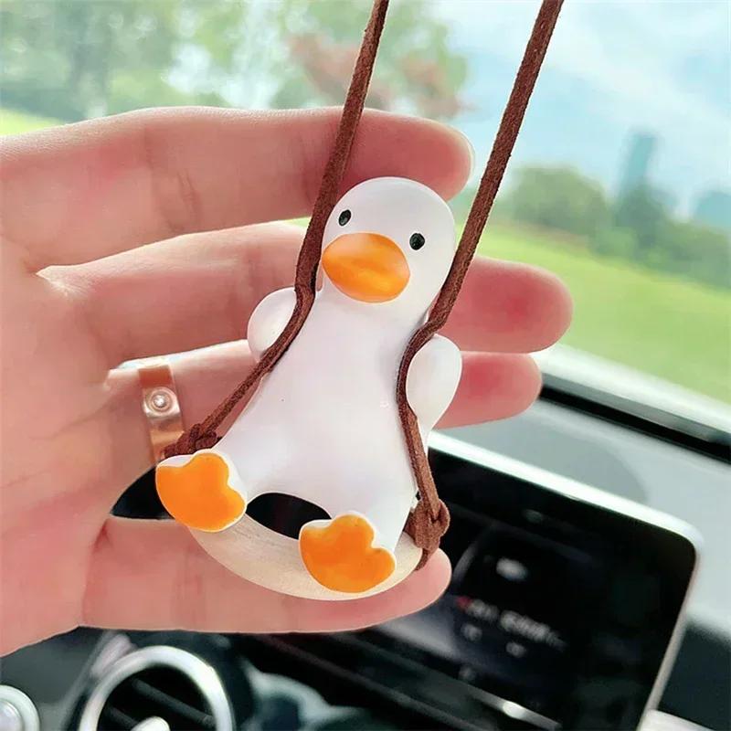 Cute Anime Car Interior Decoration Gypsum Swing Duck Auto Rearview Mirror Pendant For Kawai Car Decoration Accessories