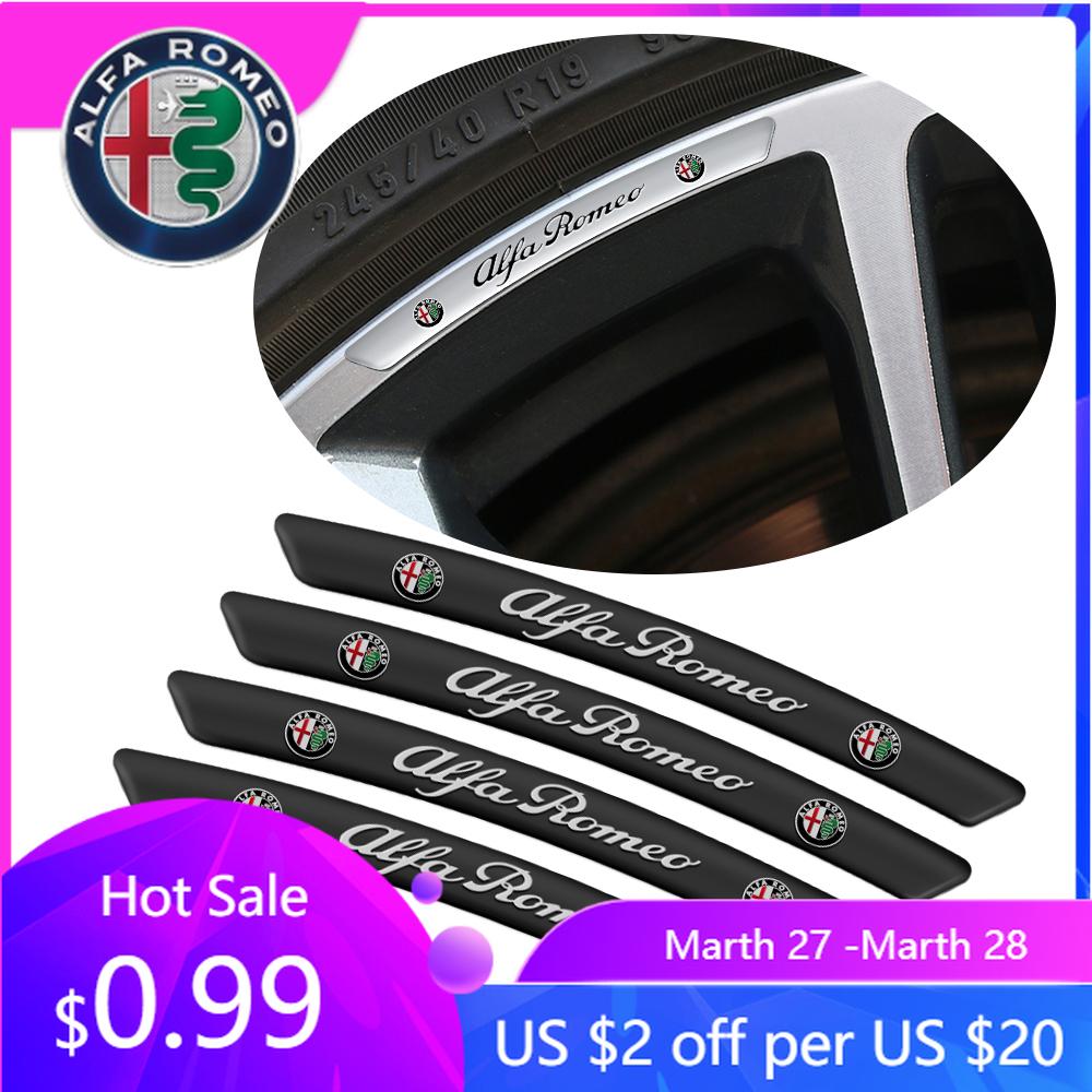 WAJDS1 For Alfa Romeo 4pcs Aluminum Car Badge Wheel Rim Sticker Accessories for Alfa Romeo 147 166 Sportwagon Giulietta Mito Giulia Ste