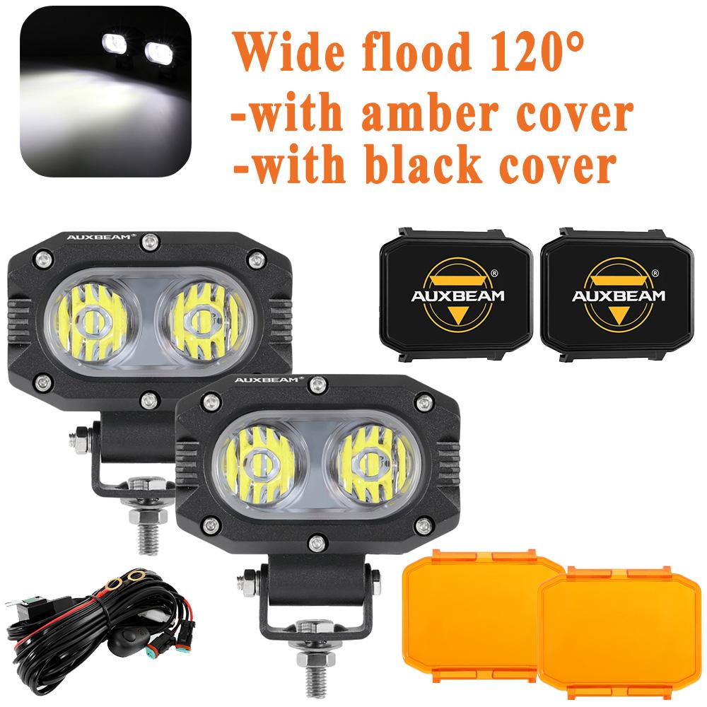 AUXBEAM R4 SERIES 4 inch Square LED Pod Light 5050 LED 6500K White Offroad Driving Light Fog Light with Wiring Harness / Covers